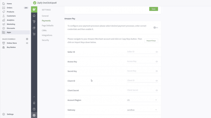 Zipify OnceClickUpsell - Amazon Pay