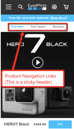 product navigation links - sticky header