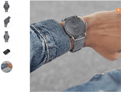 wearing a gray watch on the wrist