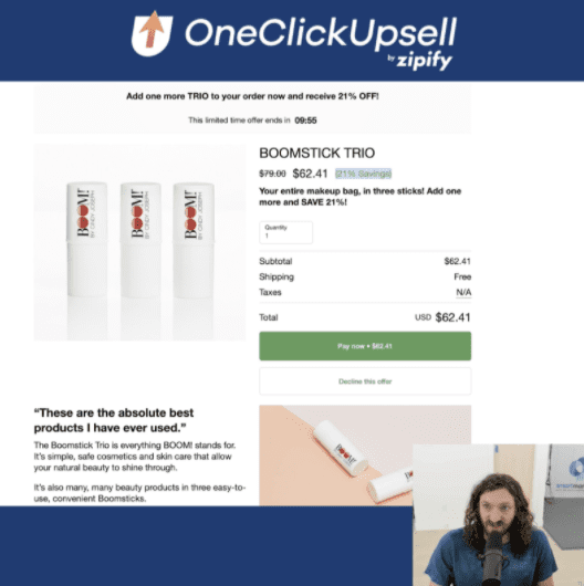 OneClickUpsell's pre-purchase upsell offer popup with headline 