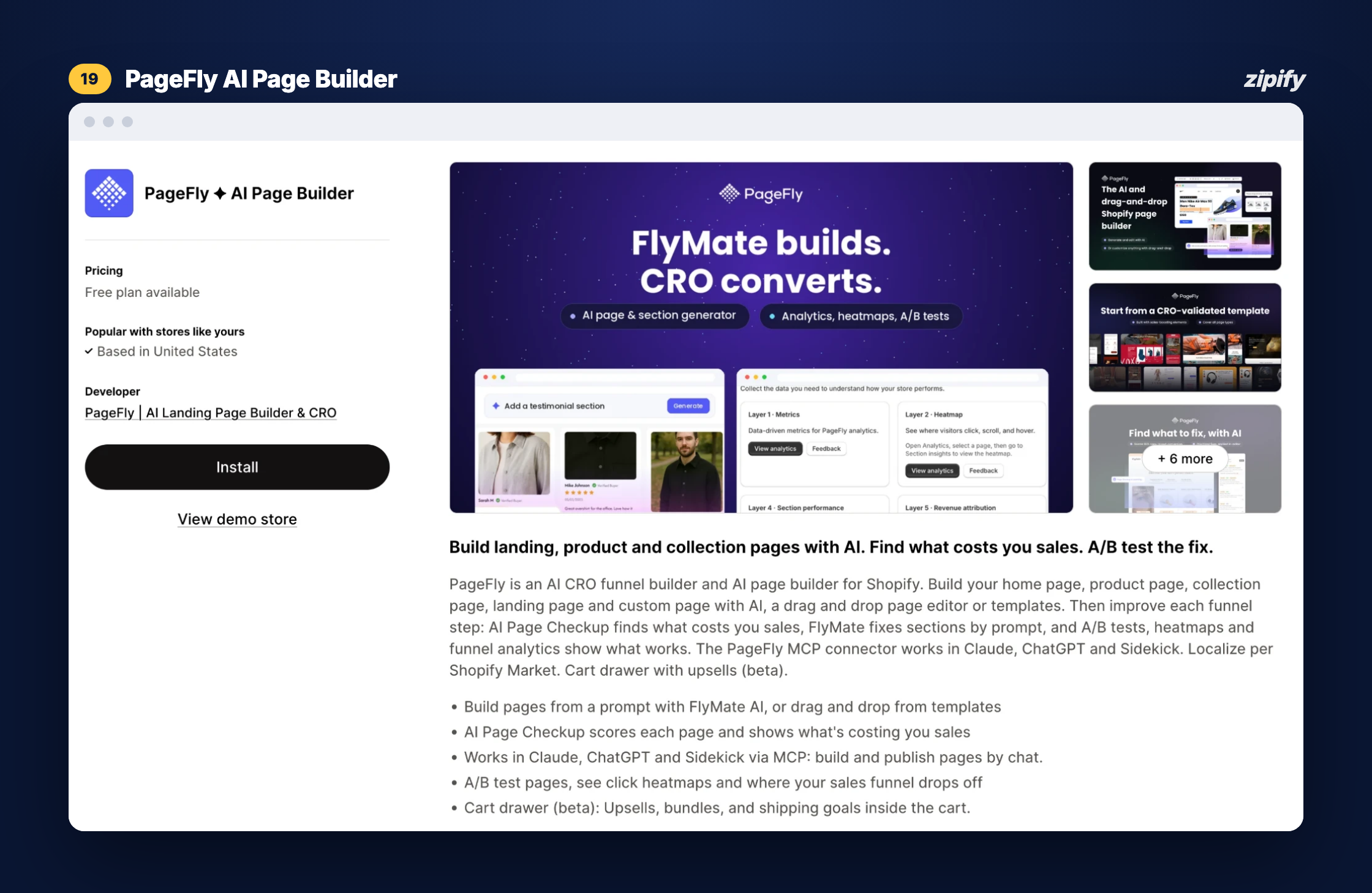 PageFly AI Page Builder Shopify App Store listing