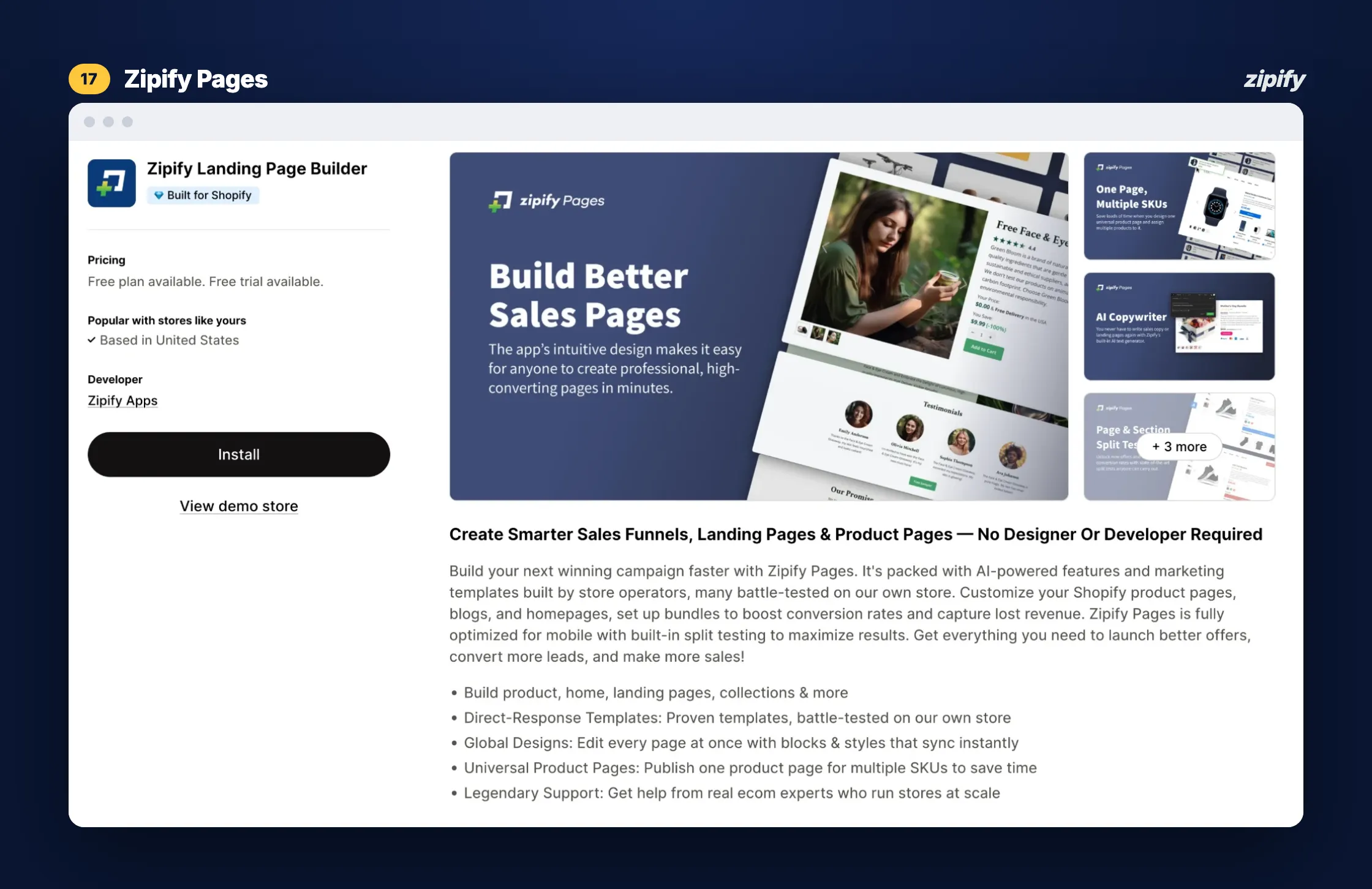 Zipify Pages landing page builder for Shopify