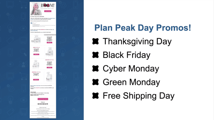 Examples of "peak days" for email marketing.