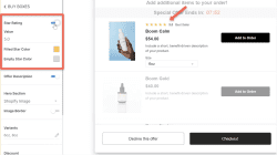 Multi-product pre-purchase upsell editor "star rating" section