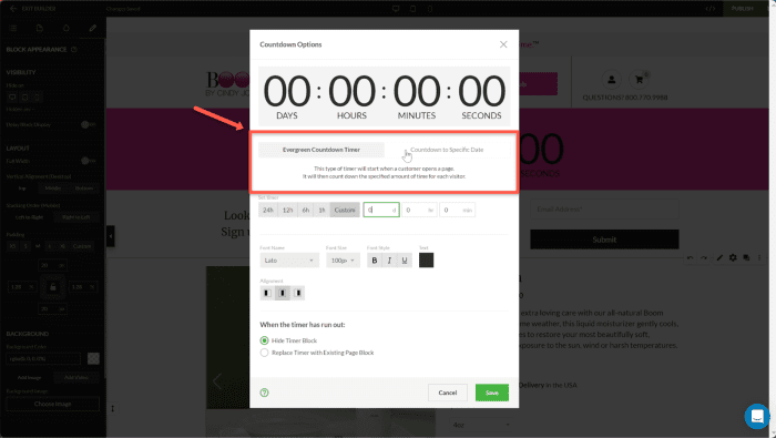 Countdown Timer Options: evergreen countdown & countdown to specific date