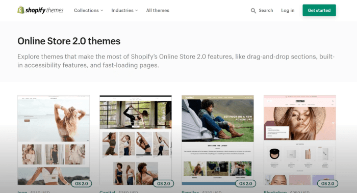 Shopify's Online Store 2.0 themes page