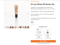 Example of the cross-sell feature being used on the BOOM! gloss product page.