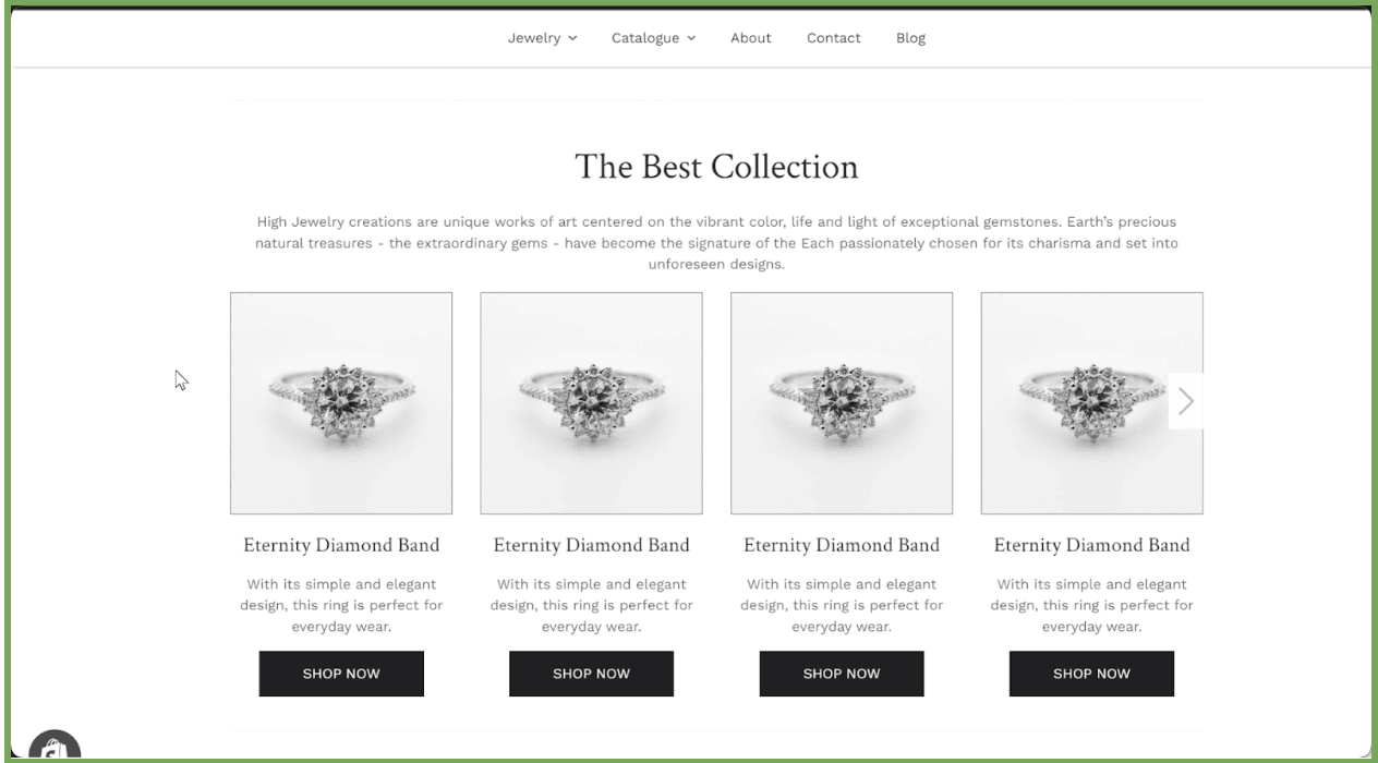 The Best Collection block from the Jewelry Winning Homepage.