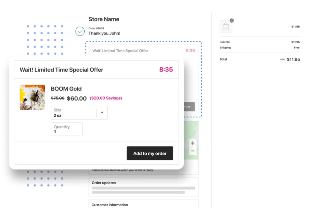 Thank-you page limited-time special offer with countdown and Add to my order button