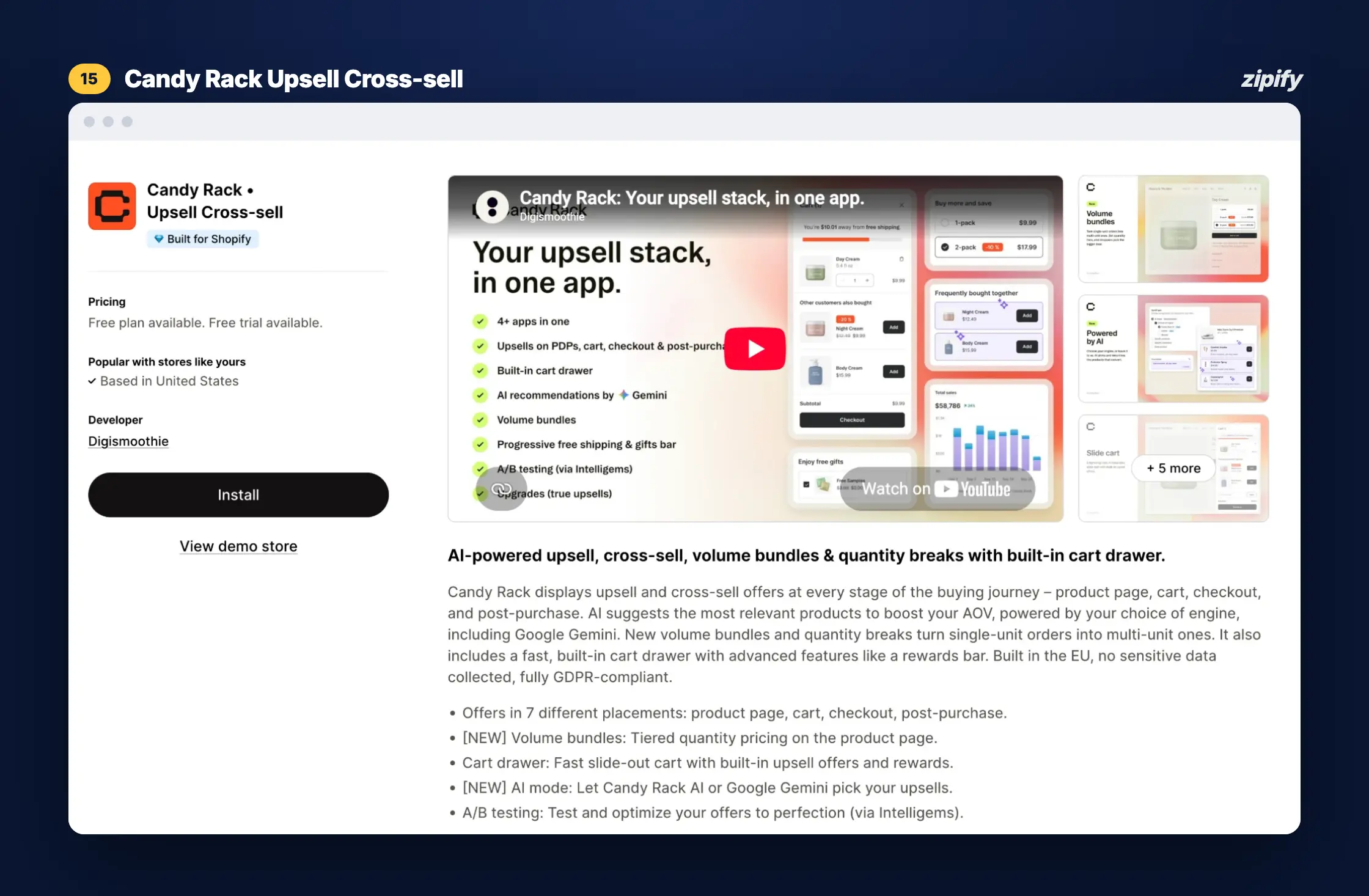 Candy Rack upsell and cross-sell app on the Shopify App Store