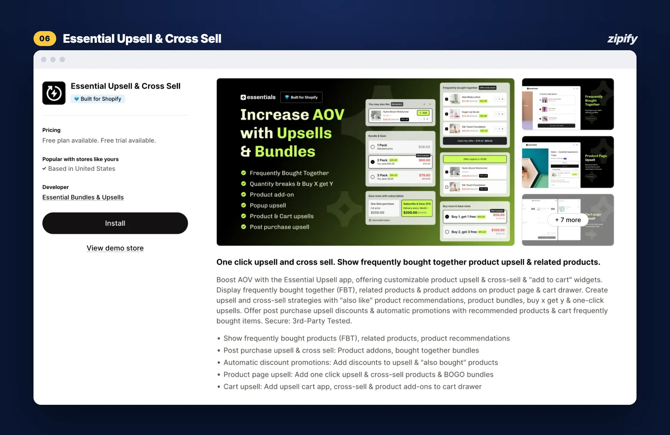 Essential Upsell & Cross Sell listing on the Shopify App Store