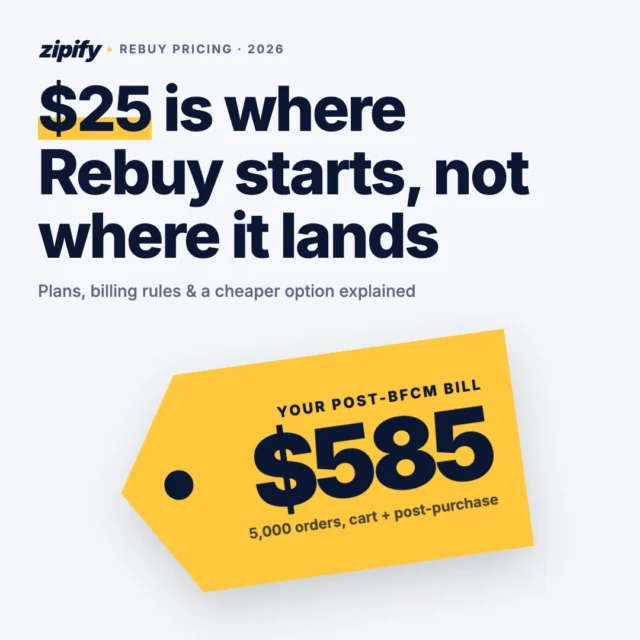 Rebuy pricing in 2026: $25 is where Rebuy starts, while a 5,000-order month leads to a $585 bill for cart and post-purchase