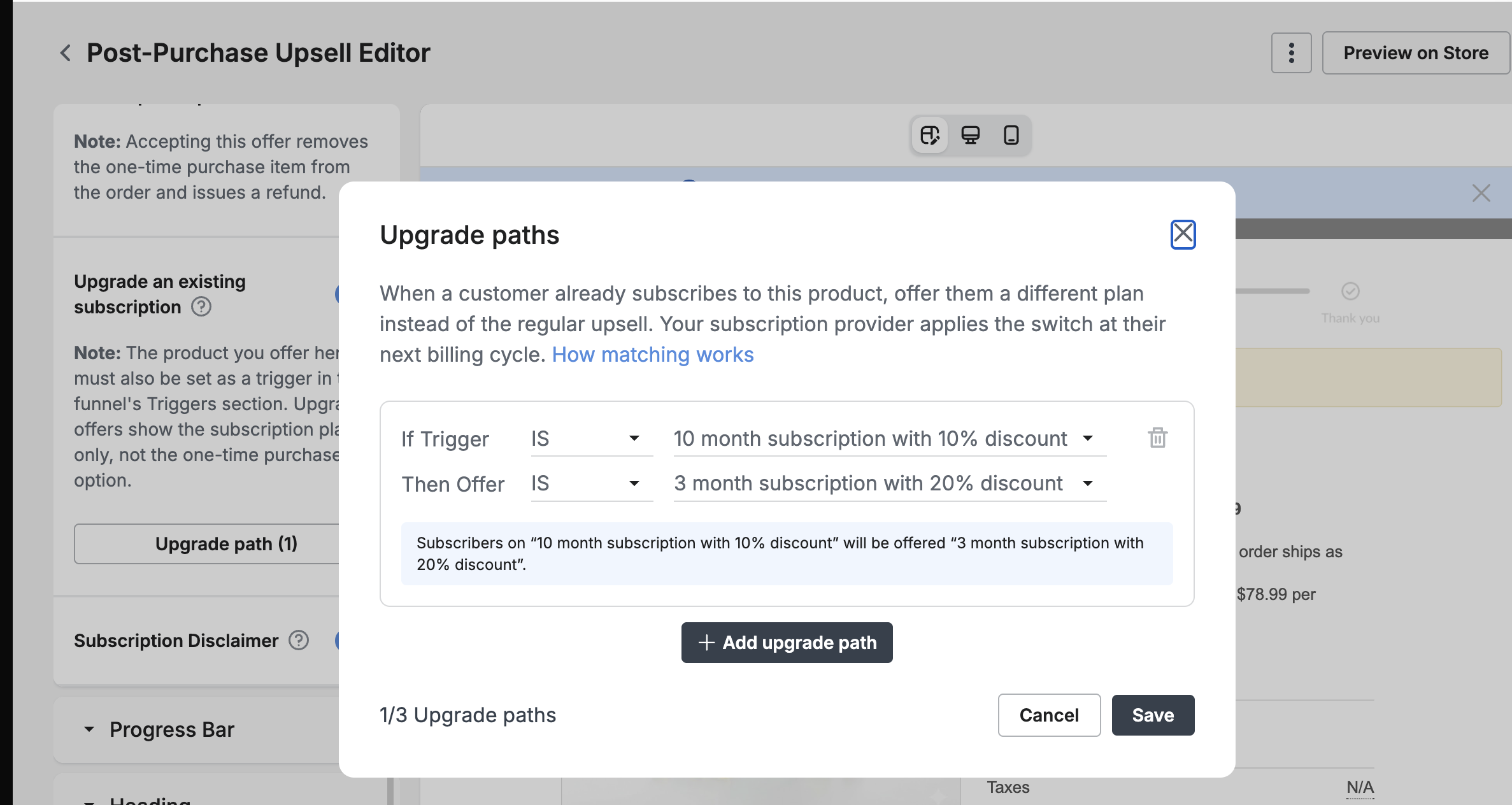 Subscription Upsells triggers - upgrade paths for customers