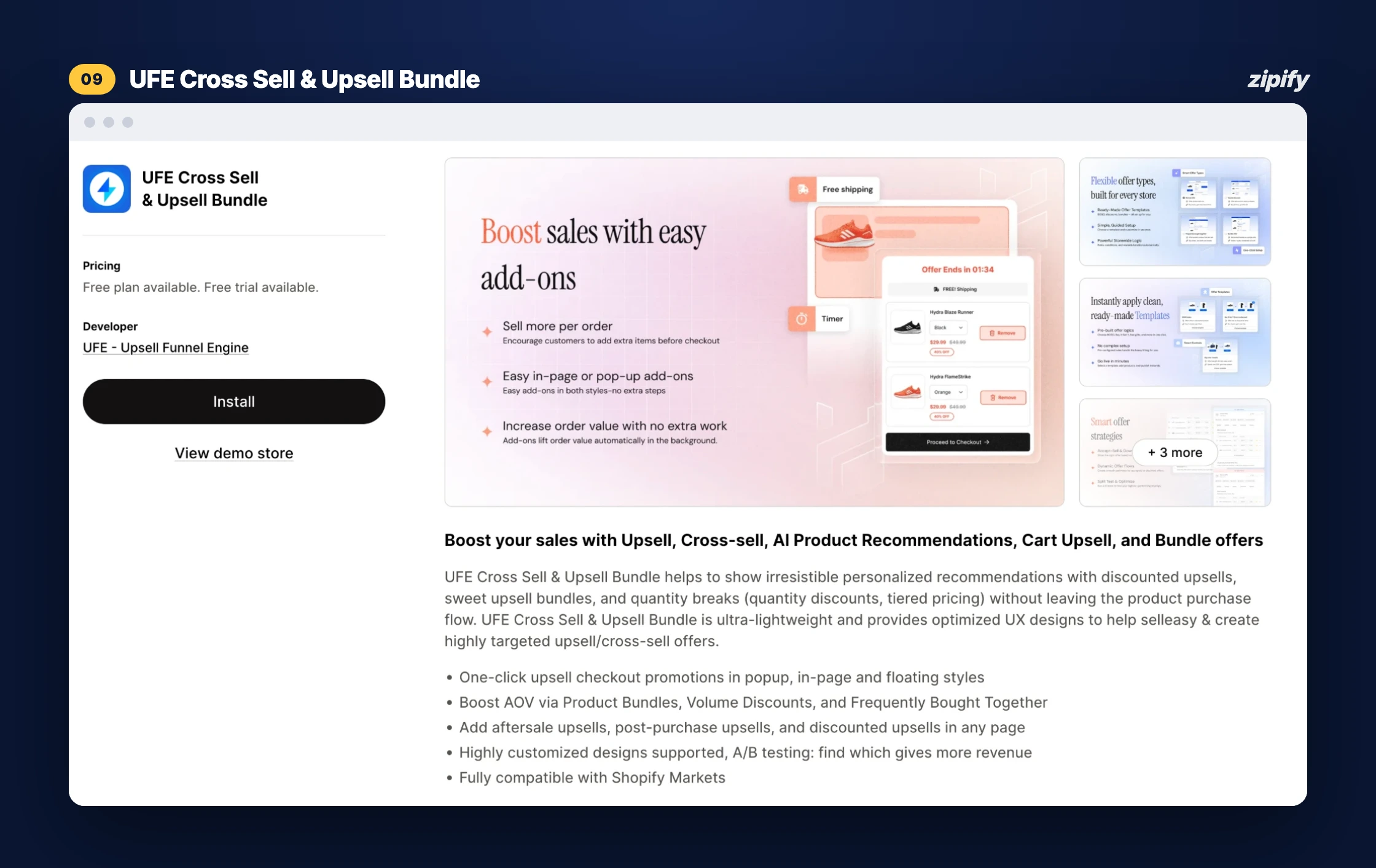 UFE Cross Sell & Upsell Bundle listing on the Shopify App Store