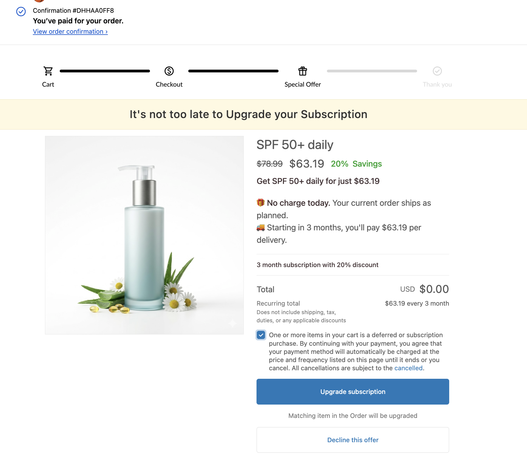 customer facing subscription upsells - post-purchase offer